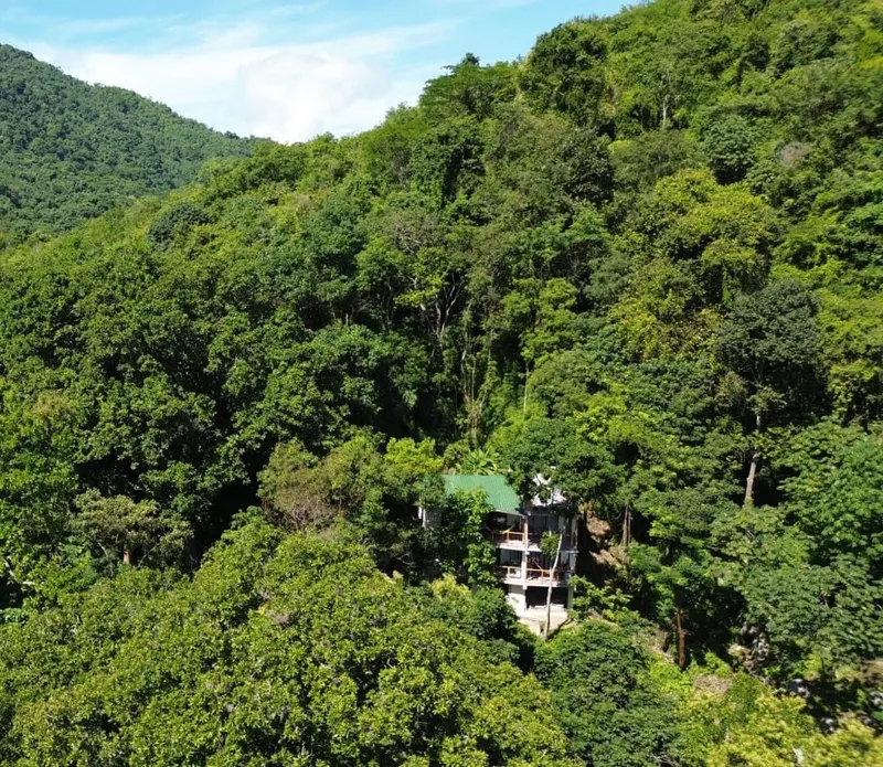 Vista aérea de la propiedad entre el bosque tropical